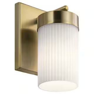 KICHLER Ciona 9 in. 1-Light Brushed Natural Brass Bathroom Indoor Wall Sconce with Round Ribbed G... | The Home Depot