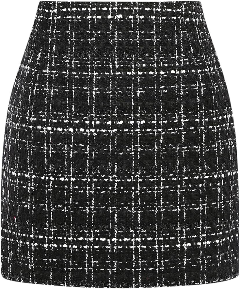 IDEALSANXUN Womens High Waist Plaid Skirt Bodycon Pencil Wool Mini Skirts | Amazon (US)