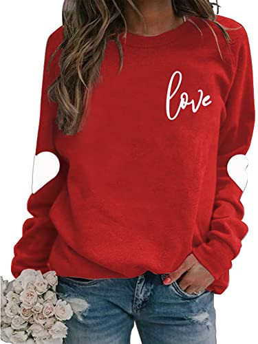 AIIWEIS Valentine Sweatshirt for Womens Love Heart Grahic Long Sleeve Shirt Casual Valentines Gifts Pullover Tops Red | Amazon (US)
