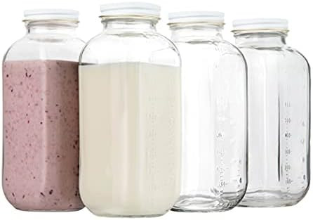 32oz Square Glass Milk Bottle with White Metal Airtight Lids - Vintage Reusable Milk Jugs - Dairy... | Amazon (CA)