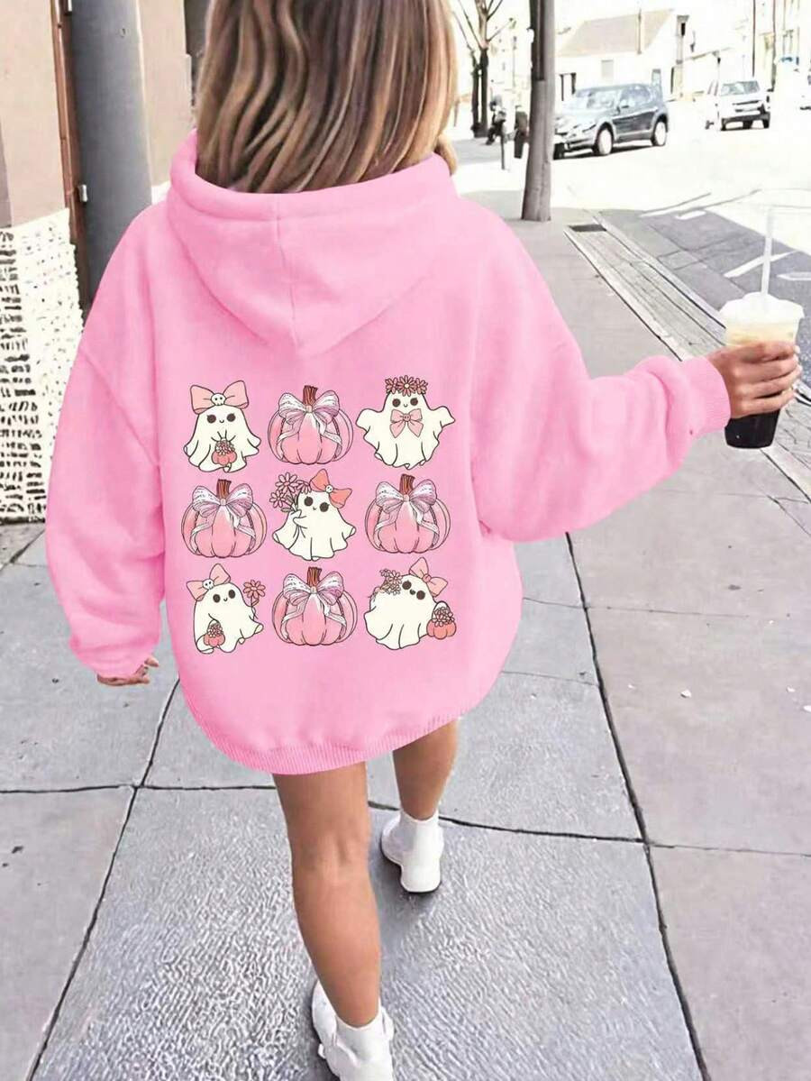 SHEIN Playful Pals Young Girls Casual Cute Halloween Ghost Bow & Pumpkin Pattern Pumpkin Ghost Co... | SHEIN