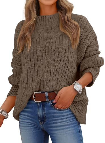 ANRABESS Womens Mock Turtle Neck Sweaters Cable Knit Long Sleeve 2025 Fall Winter Tunic Sweater | Amazon (US)