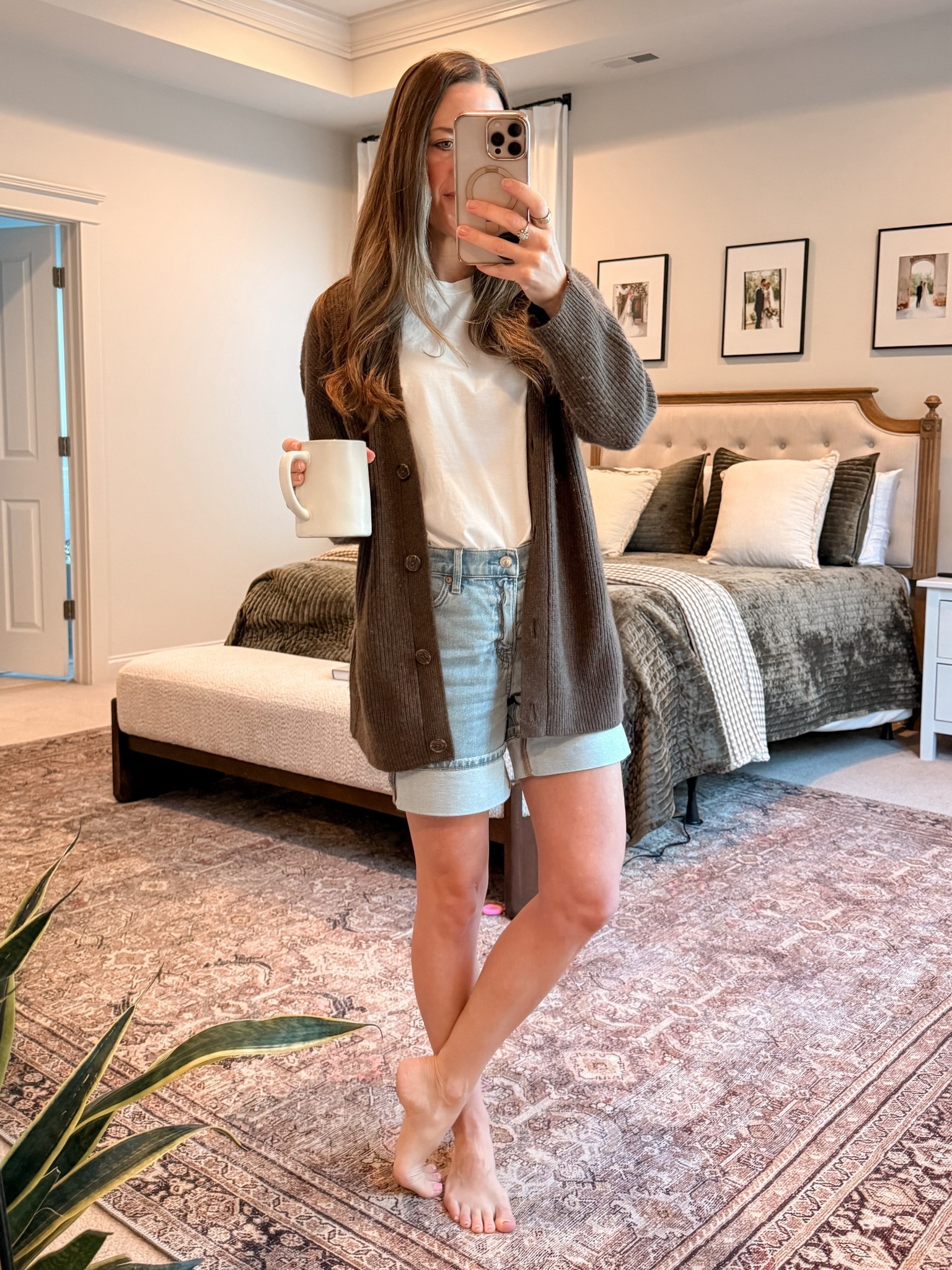 Summer outfit with a lightweight cardigan

Hot outside, freezing inside? This is my go-to throw-on layer for AC buildings.

• Quince Mongolian Cashmere Cardigan
Use code INFG-26LINENANDLIGHTCO10
• Pact Organic GOTS Certified Tee
• American Eagle denim shorts (size down 1–2)
• TKEES sandals

Perfect for:
summer mom outfit
cardigan over shorts
grocery store outfit
casual capsule wardrobe
neutral summer outfit

#LTKSeasonal #LTKmomlife #LTKootd