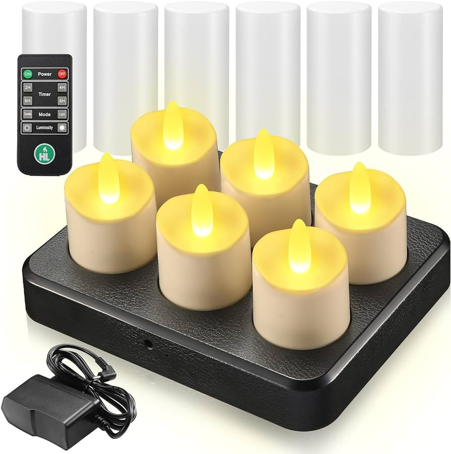 HL Rechargeable Tea Light Candles with Charging Base, Flameless Votive Candles with Remote Timer,... | Amazon (US)