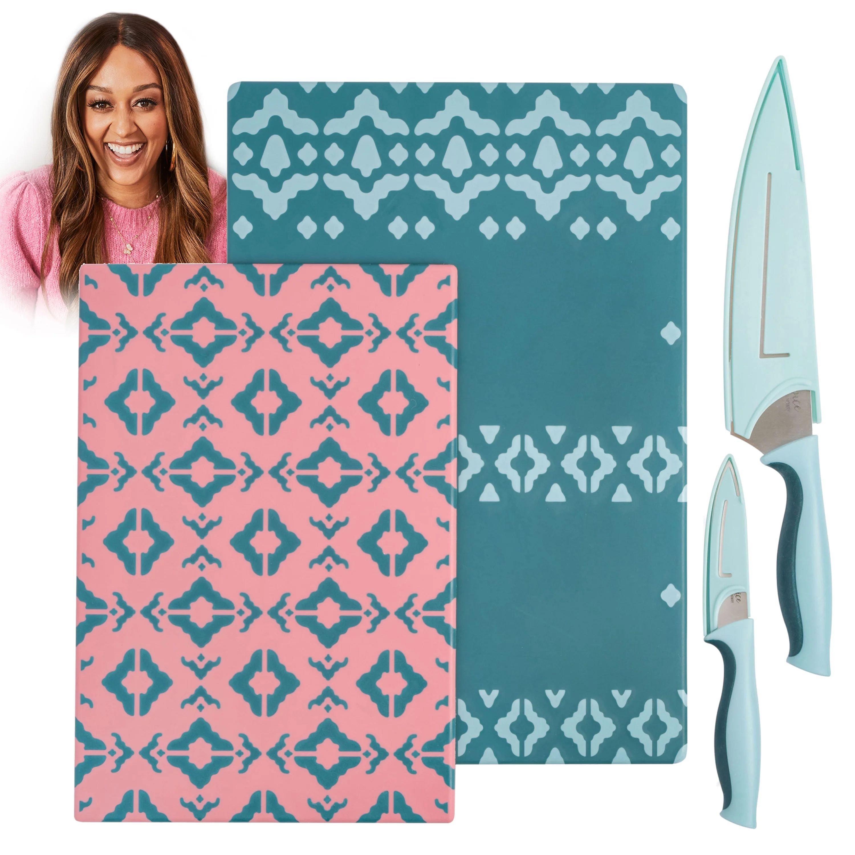 Spice by Tia Mowry Savory Saffron Teal 6-PIece Cutlery and Cutting Board Set | Walmart (US)