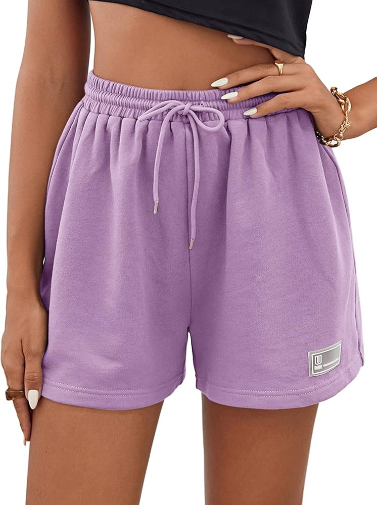 MakeMeChic Women's Casual Drawstring Waist Sweat Shorts Running Track Shorts | Amazon (US)