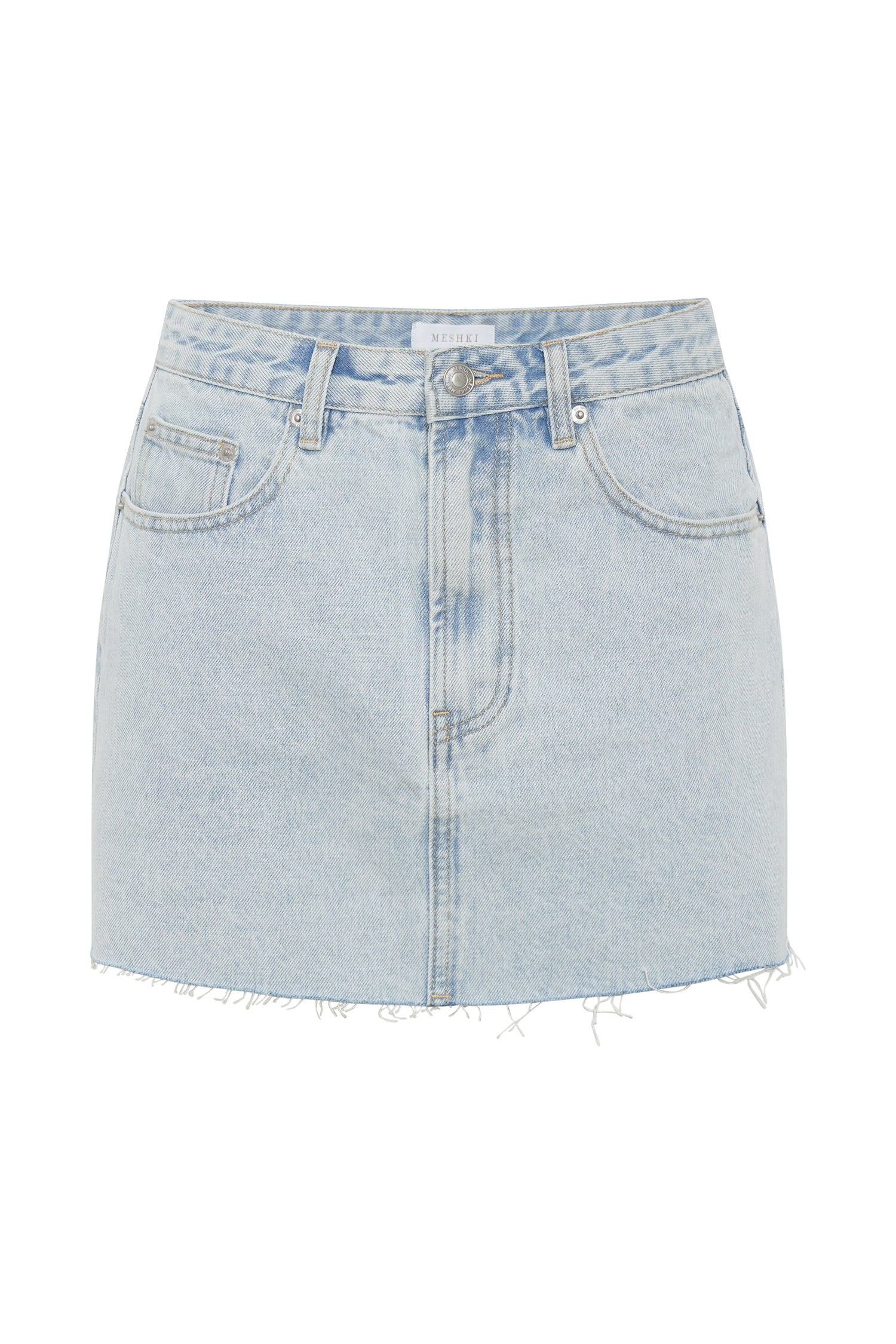 Lennon Mid Rise Denim Mini Skirt - Light Blue | MESHKI US