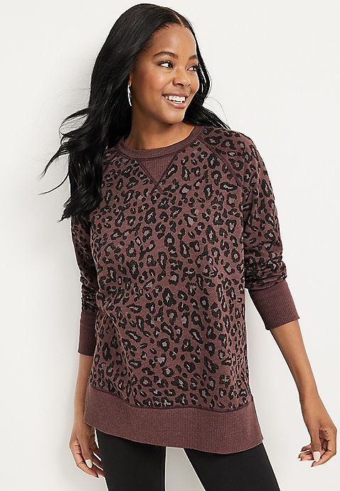 Willowsoft Leopard Print Fleece Sweatshirt | Maurices