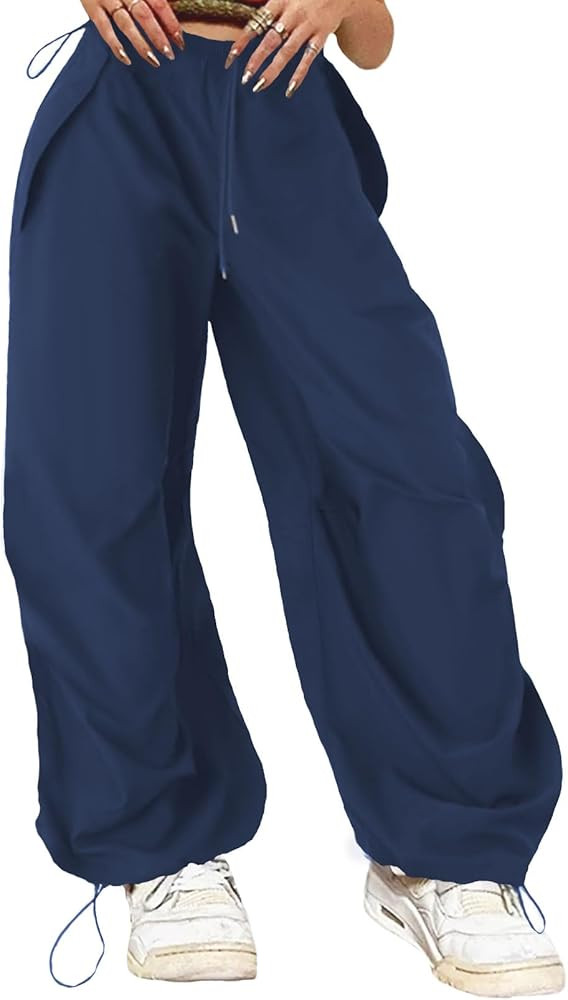 ONIRIKE Women's Parachute Pants Drawstring Elastic Waist Sweatpants Loose Baggy Y2K Cargo Pants T... | Amazon (US)