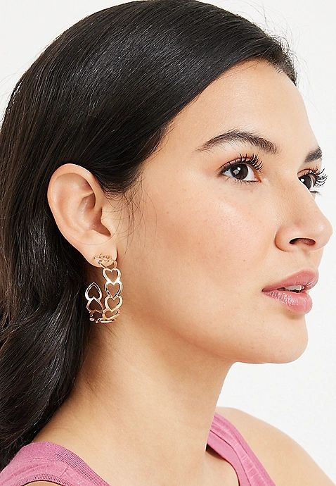 Gold Cut Out Heart Hoop Earrings | Maurices