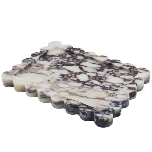 YMXYJM Genuine Calacatta Viola Scalloped Marble Tray, Real Natural Marble Stone Tray, Luxury Decorative Trays for Bathroom, Dresser, Vanity, Kitchen, Home Decor, 10.6" x 8", Calacatta Viola Purple | Amazon (US)