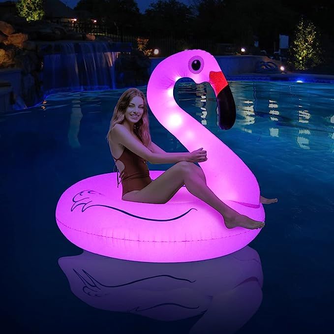 Inflatable Flamingo Pool Floats with Lights, FlyfreeU Solar Powered Flamingo Swim Tube Rings, 42'... | Amazon (US)