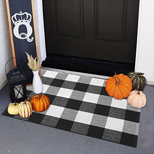 OJIA Buffalo Plaid Rug 2'x3', Black and White Checkered Rug Halloween Front Door Mats Outdoor Rug... | Amazon (US)