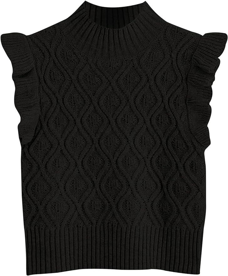 MISSACTIVER Women’s Ruffle Armhole Solid Sweater Vest Casual Mock Neck Sleeveless Knitted Sweat... | Amazon (US)