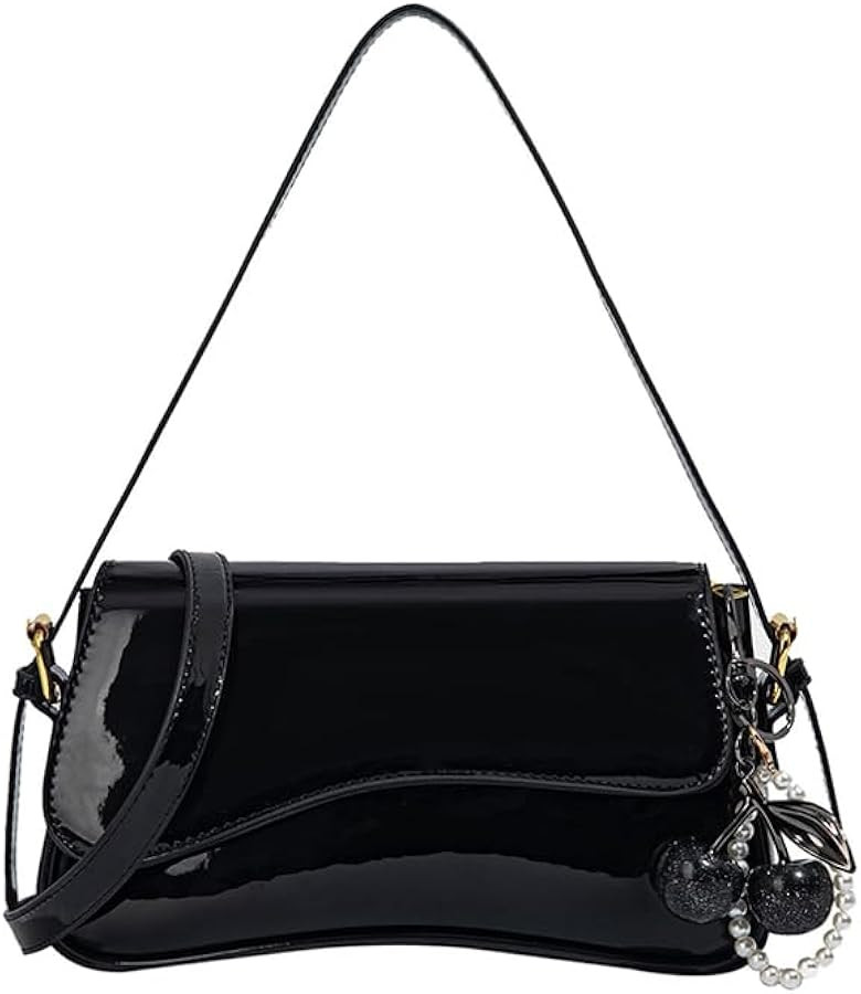 Black Purses for Women Trendy, Y2K Faux Leather Clutch Purse with Cherry Pendant,Crossbody Should... | Amazon (US)