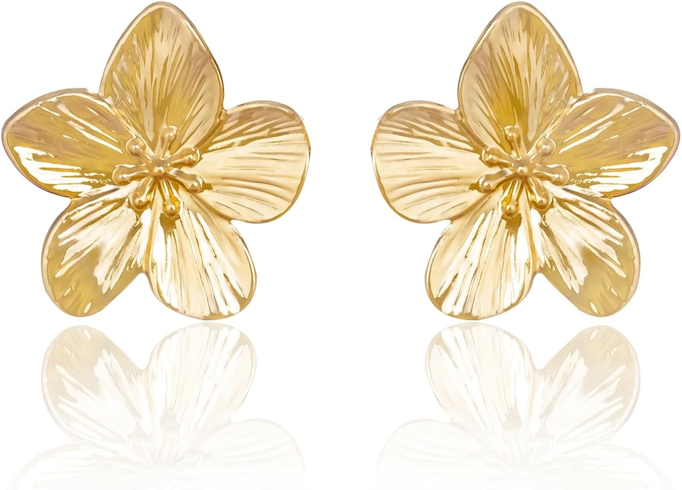 GAUEIOUR Gold Big Flower Earrings Vintage Boho Stud Five-Petal Flower Earring Drop Dangle Alloy f... | Amazon (UK)