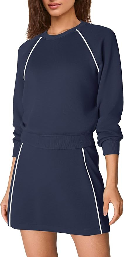 Nirovien Womens 2 Piece Workout Sets Athletic Skort Sets Active Tennis Outfits Crewneck Sweatshir... | Amazon (US)