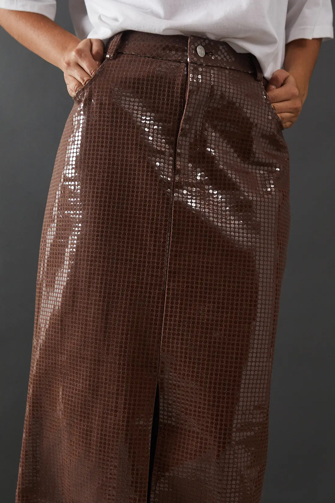 Premium All Over Shimmer Denim Maxi Skirt | boohoo (US & Canada)