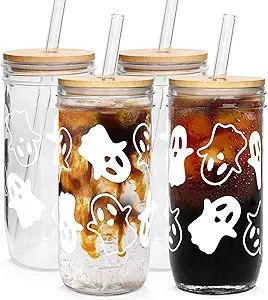 Halloween Cups, 24oz Halloween Mason Jar with Lid and Straw Halloween Tumbler Coffee Cups Hallowe... | Amazon (US)