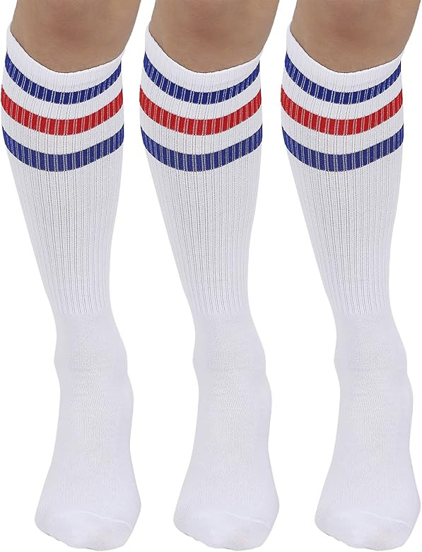 Joulli Triple Stripes White Knee High Tube Socks 1-3 Pairs | Amazon (US)