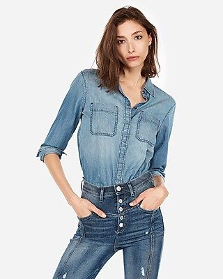 Silky Soft Blend Denim Shirt | Express