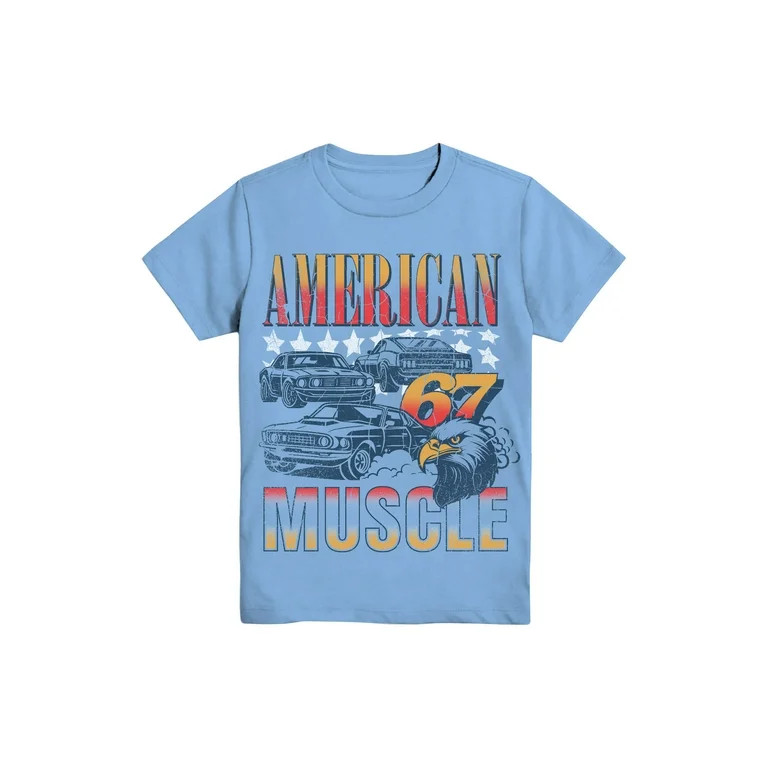 Wonder Nation Boys American Muscle, Crew Neck, Short Sleeve, Graphic T-Shirt, Sizes 4-18 | Walmart (US)