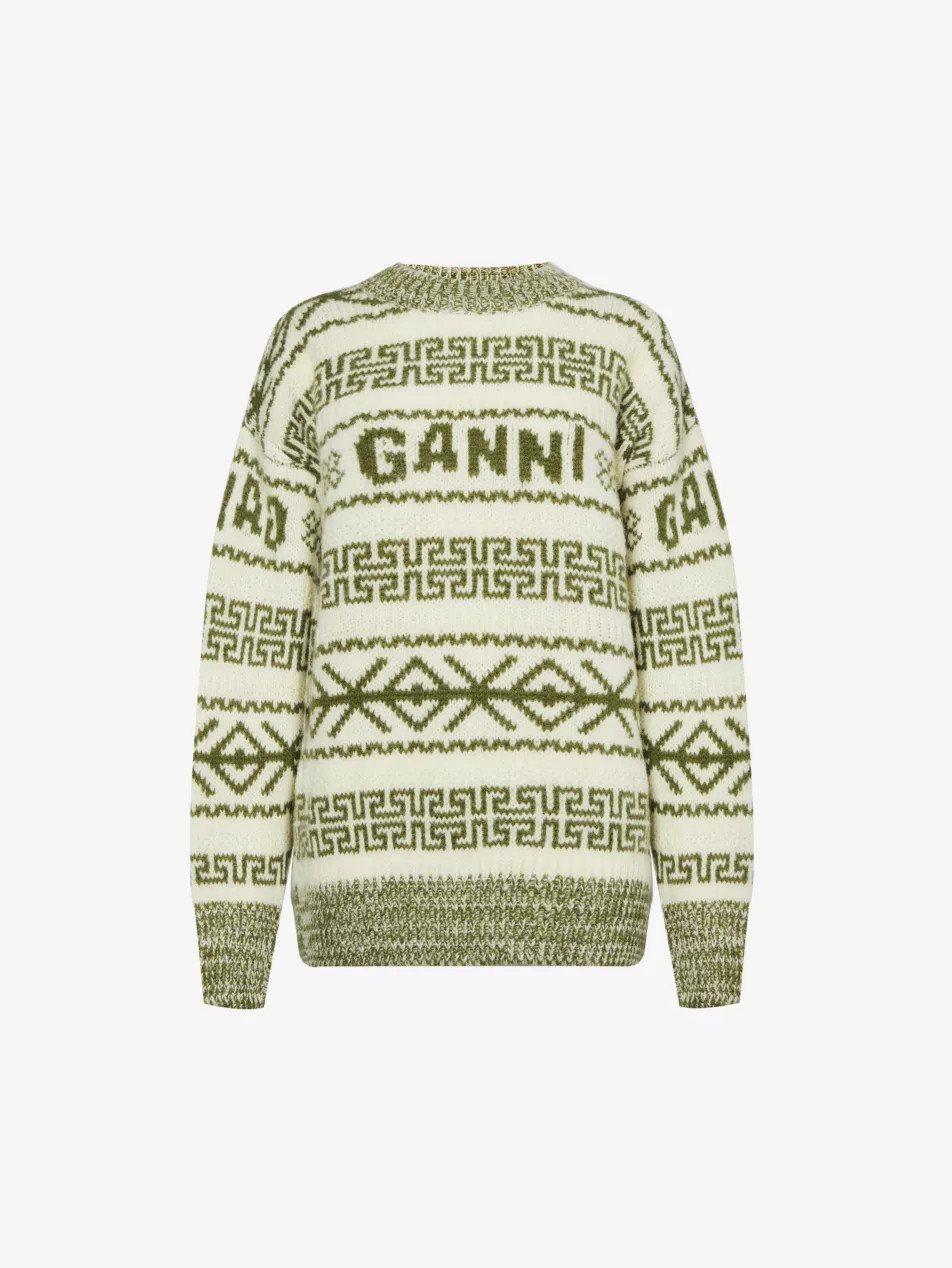 Geometric-print relaxed-fit organic-wool jumper | Selfridges