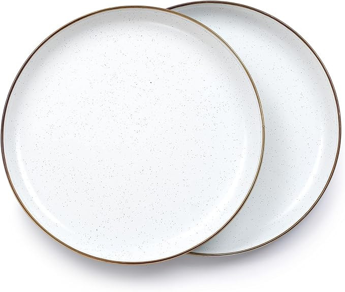 Barebones Enamel Deep Plate - Set of 2 Dinner Plates - Hand-Finished Baked Stainless Steel Trim P... | Amazon (US)