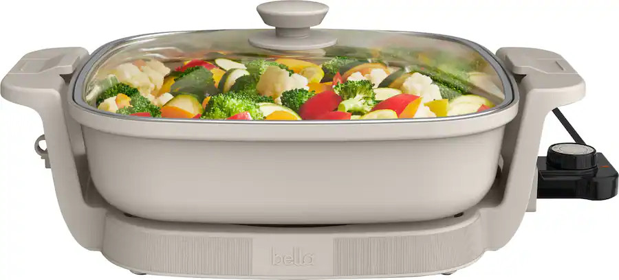 Bella - Fits-anywhere Kitchenware: 12" x 12" Make & Take Non-Stick Electric Skillet - Oatmilk | Best Buy U.S.