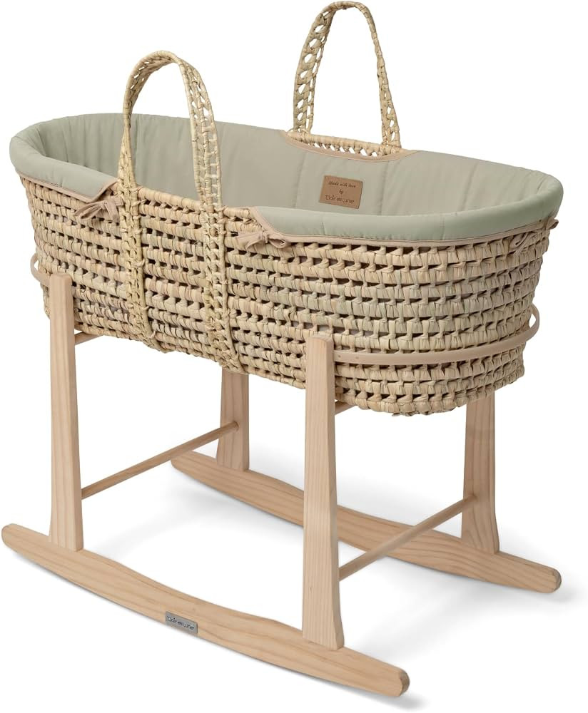 Clair de Lune Organic Palm Moses Basket with Natural Rocking Stand 75 x 28cm Sage Green | Amazon (UK)