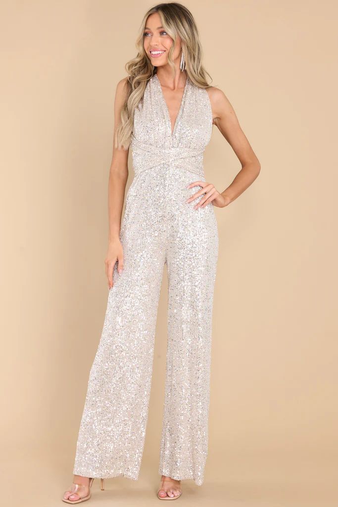 You Should Be Dancing Champagne Sequin Jumpsuit | Red Dress 