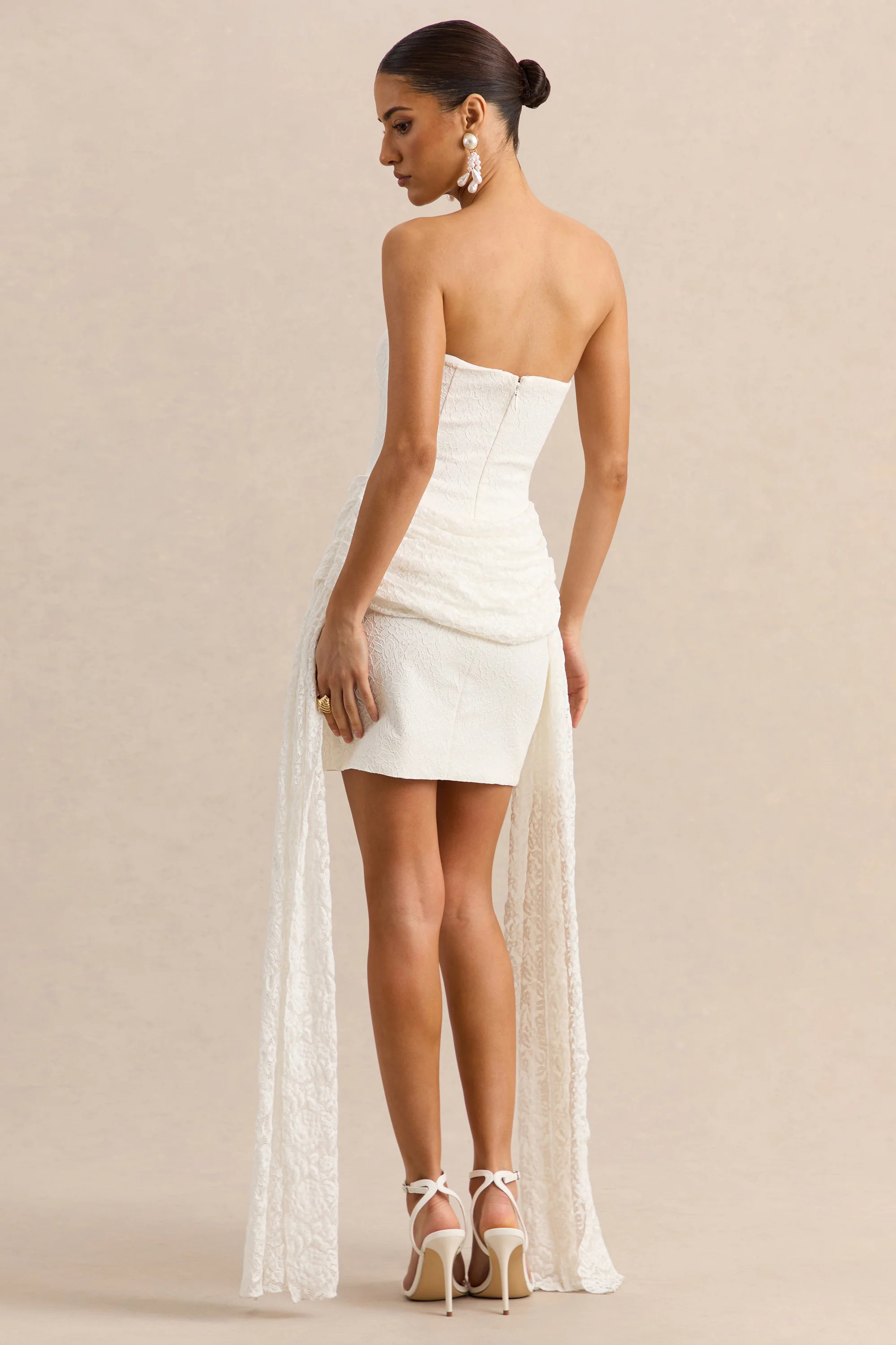 Sabrelle | White Bandeau-Neck Mini Dress With Draped-Detailing | Club L London
