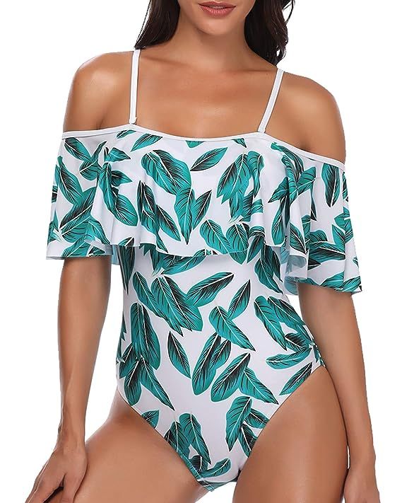 Tempt Me Women One Piece Vintage Printed Off Shoulder Flounce Ruffled Swimwear Swimsuits | Amazon (US)