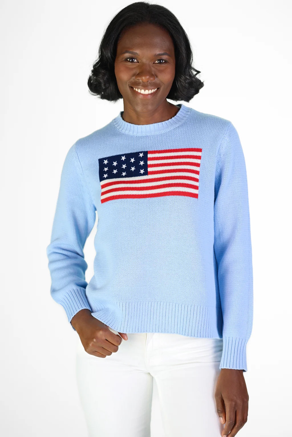 Light Blue Sport Crew Flag Sweater | Duffield Lane