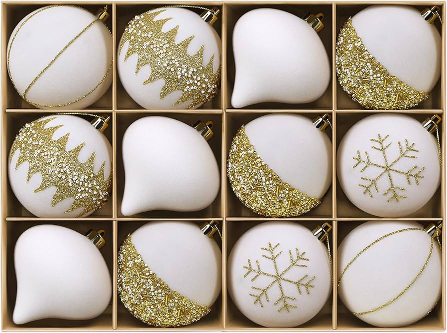 SHareconn 12ct Velvet Glitter Christmas Tree Balls Ornaments,3.15" Flocked Ornaments,Shatterproof... | Amazon (US)