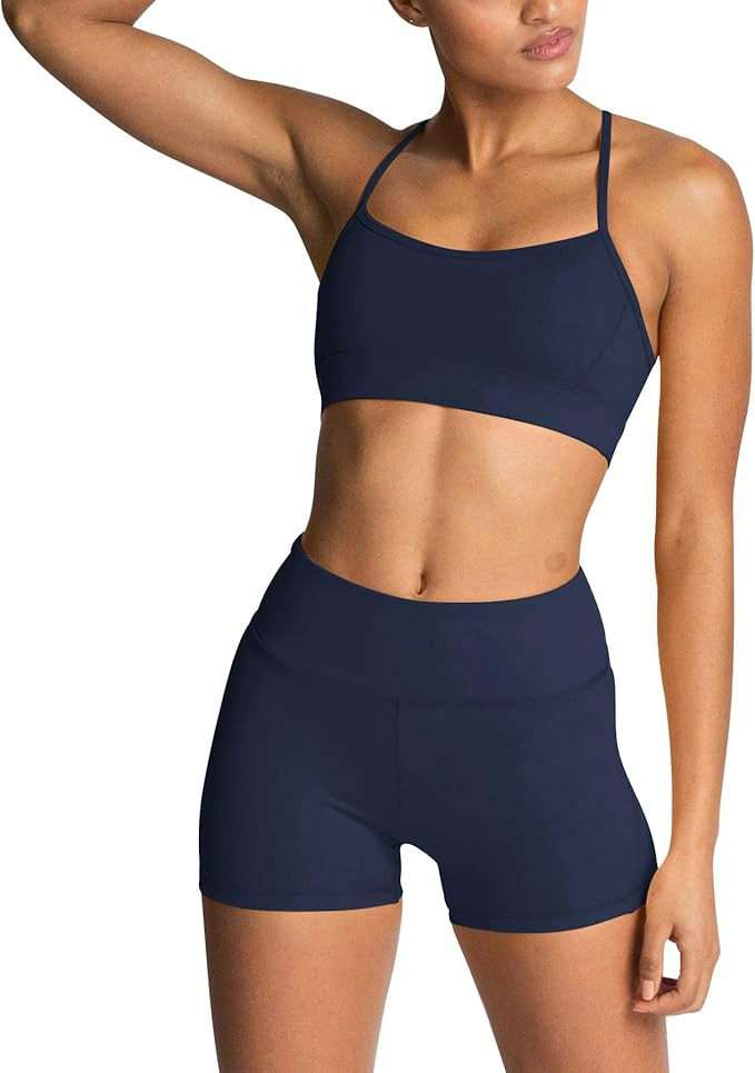 IMEKIS Women's Workout Sets 2 Piece Yoga Outfit High Waisted Biker Shorts Leggings Sports Bra Gym... | Amazon (US)