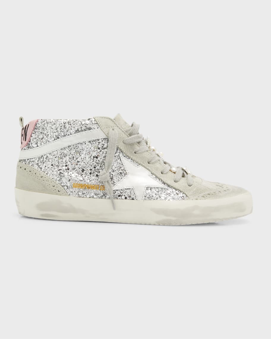 Mid Star Glitter Wing-Tip Sneakers | Neiman Marcus
