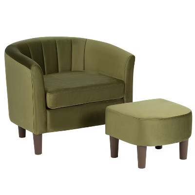 FDW Accent Chair with Ottoman, Velvet Modern Armchair & Sofa Chair, Comfortable Living Room Chair for Reading, Bedroom, Lounge & Apartment, Green | Target