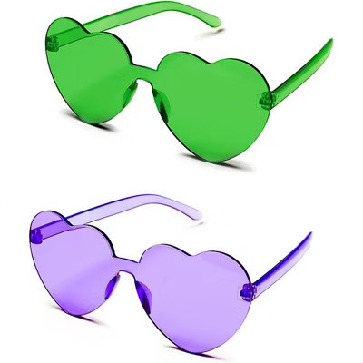 4E's Novelty Heart Shaped Sunglasses – 2 Pack, Green & Purple, Fashion Sunglasses for Teens & Adults | Target