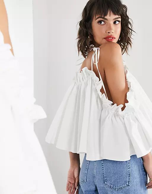 ASOS EDITION trapeze cami top with ruffle edge in white | ASOS (Global)