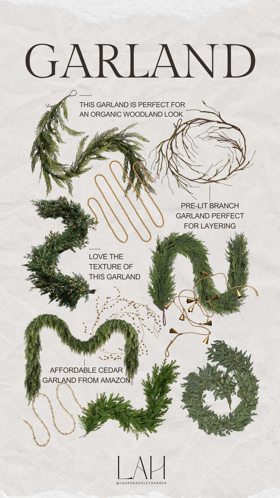 A complete garland round up! All the greenery, beaded strands, and glazed metal options you’ll need this season. A mix of affordable and splurge-worthy finds for a layered and cozy look! 

#LTKStyleTip #LTKHoliday #LTKHome