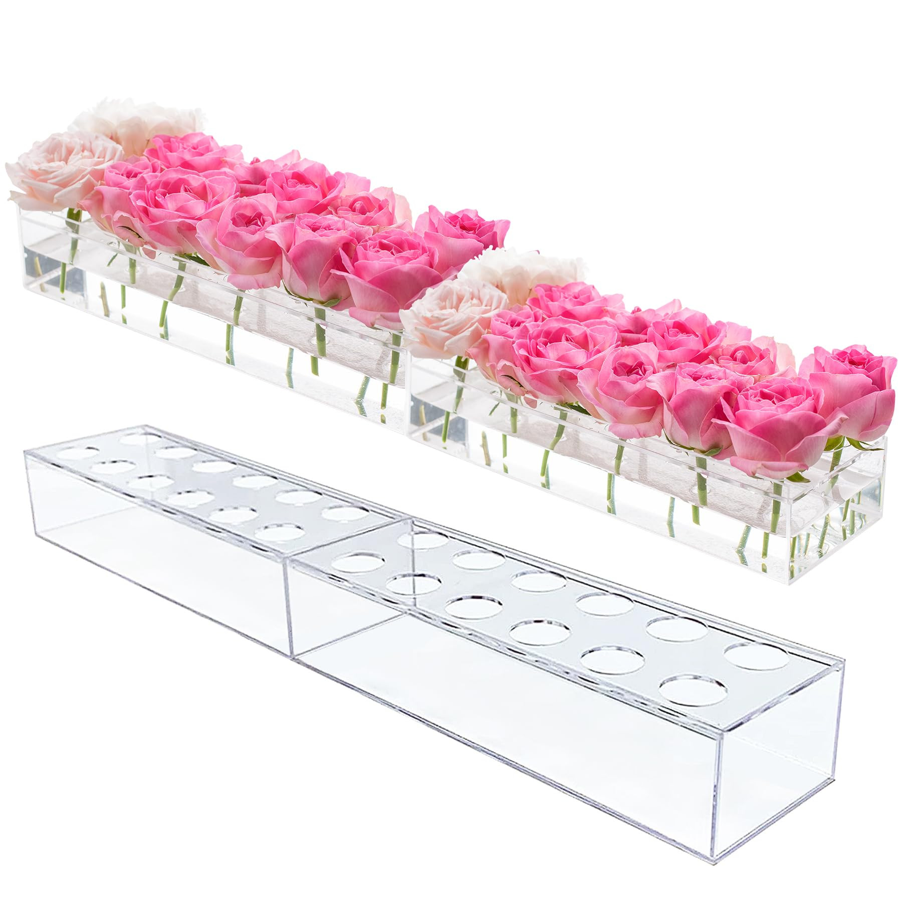 2Pcs Acrylic Flower Vase Rectangular Clear Acrylic Modern Vases- Total 24 Inches Long Rectangular... | Amazon (US)