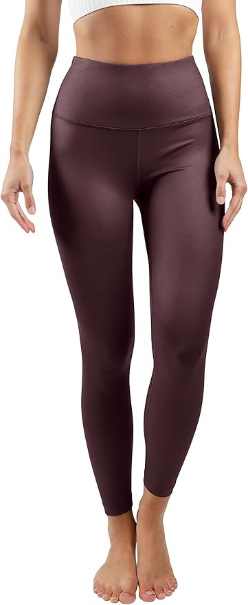 90 Degree By Reflex Womens High Waist High Shine Faux Leather Disco Ankle Leggings | Amazon (US)