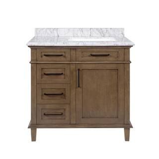 Sonoma 36 in. W x 22 in. D x 34 in. H Bath Vanity in Almond Latte with White Carrara Marble Top | The Home Depot