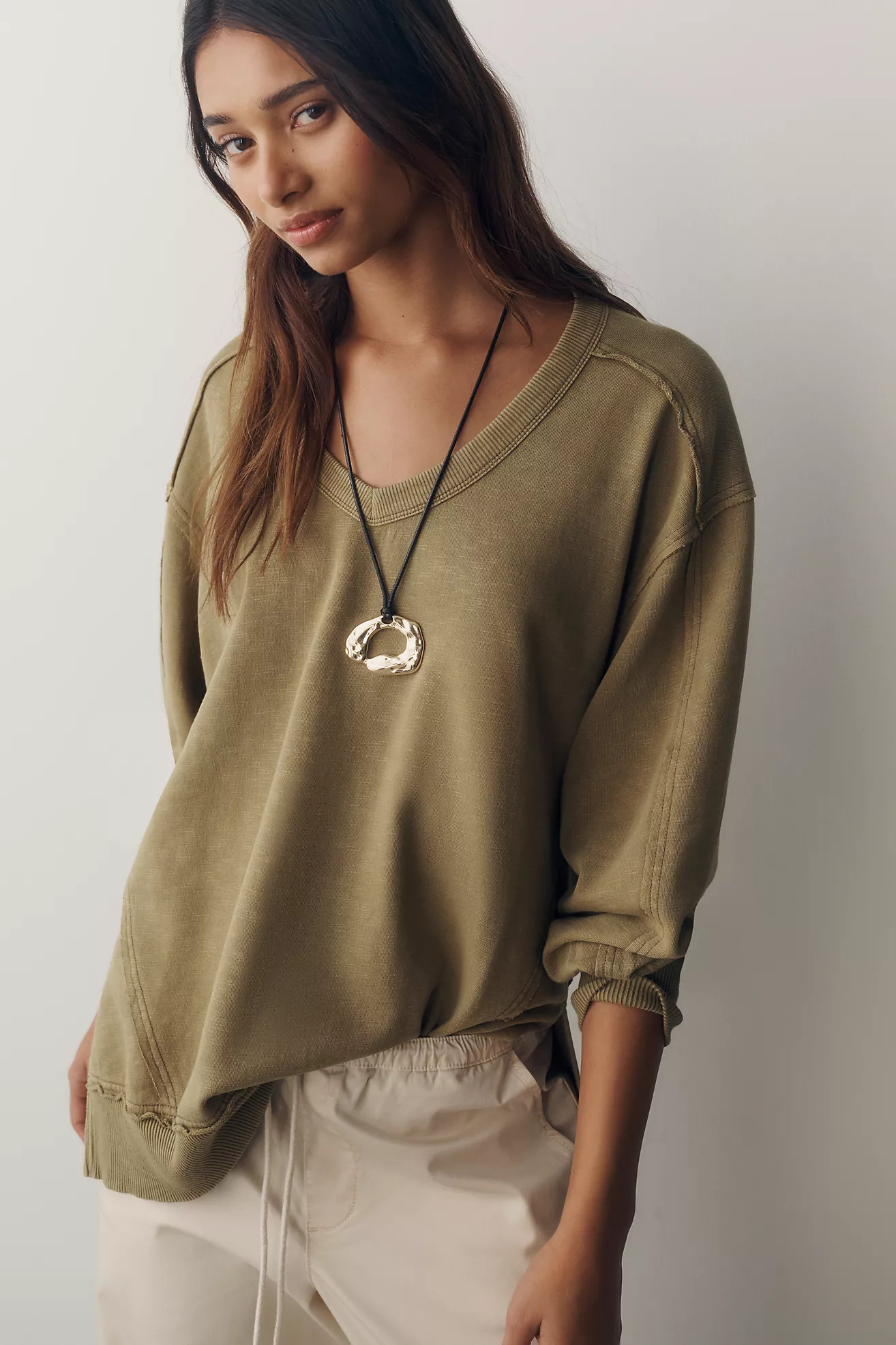 Pilcro Long-Sleeve V-Neck Oversized Popover Top | Anthropologie (US)