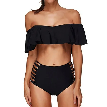 LELINTA Women High Waist Bikini Set Swimsuit Off Shoulder Ruffled Flounce Crop Bikini Swimwear Sets  | Walmart (US)