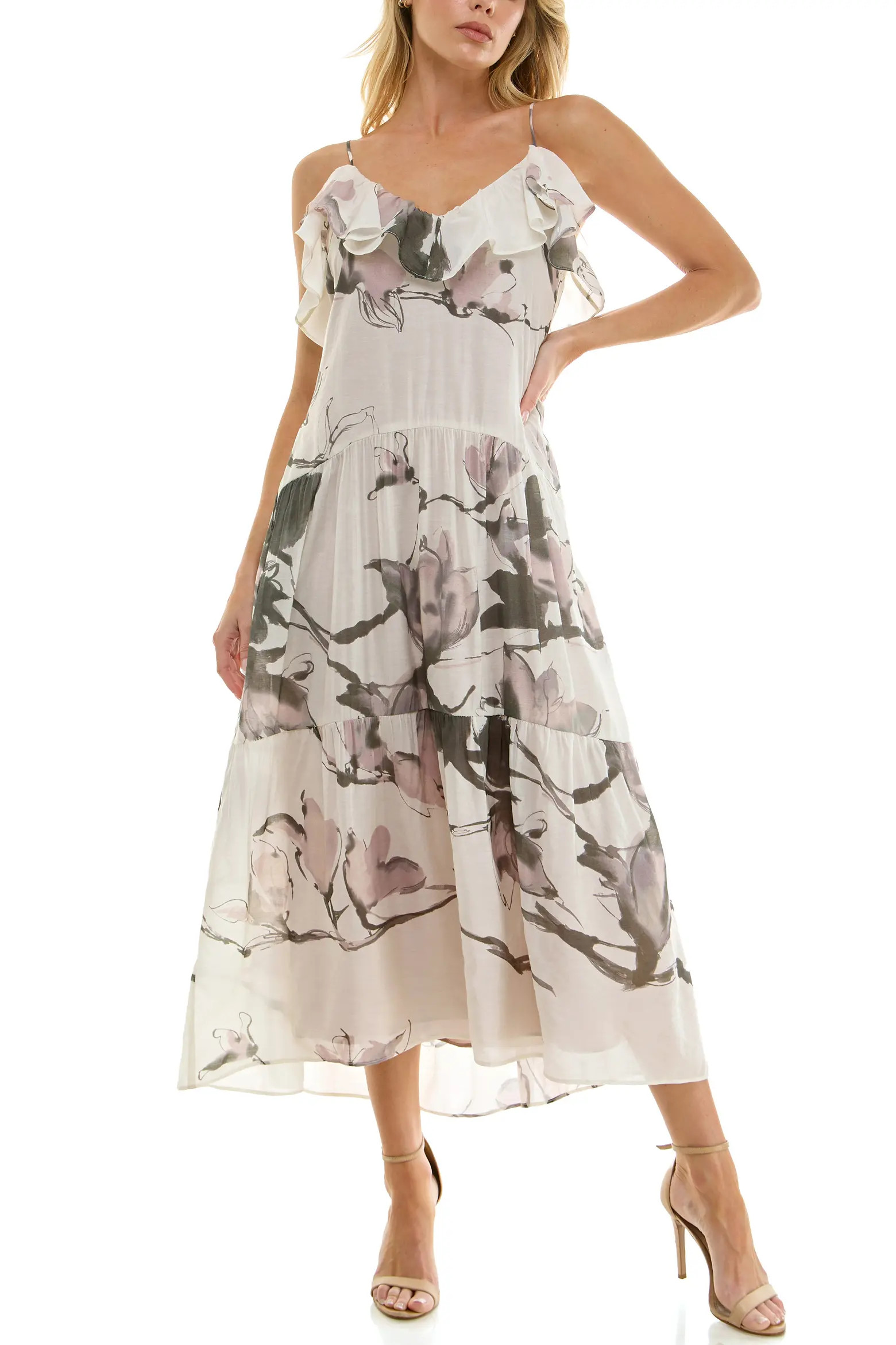 Ruffle Floral Midi Dress (Women) | Nordstrom | Nordstrom