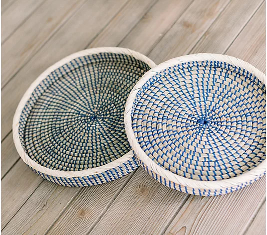 Set of 2 Seagrass Round Decor Trays by Lauren McBride - QVC.com | QVC