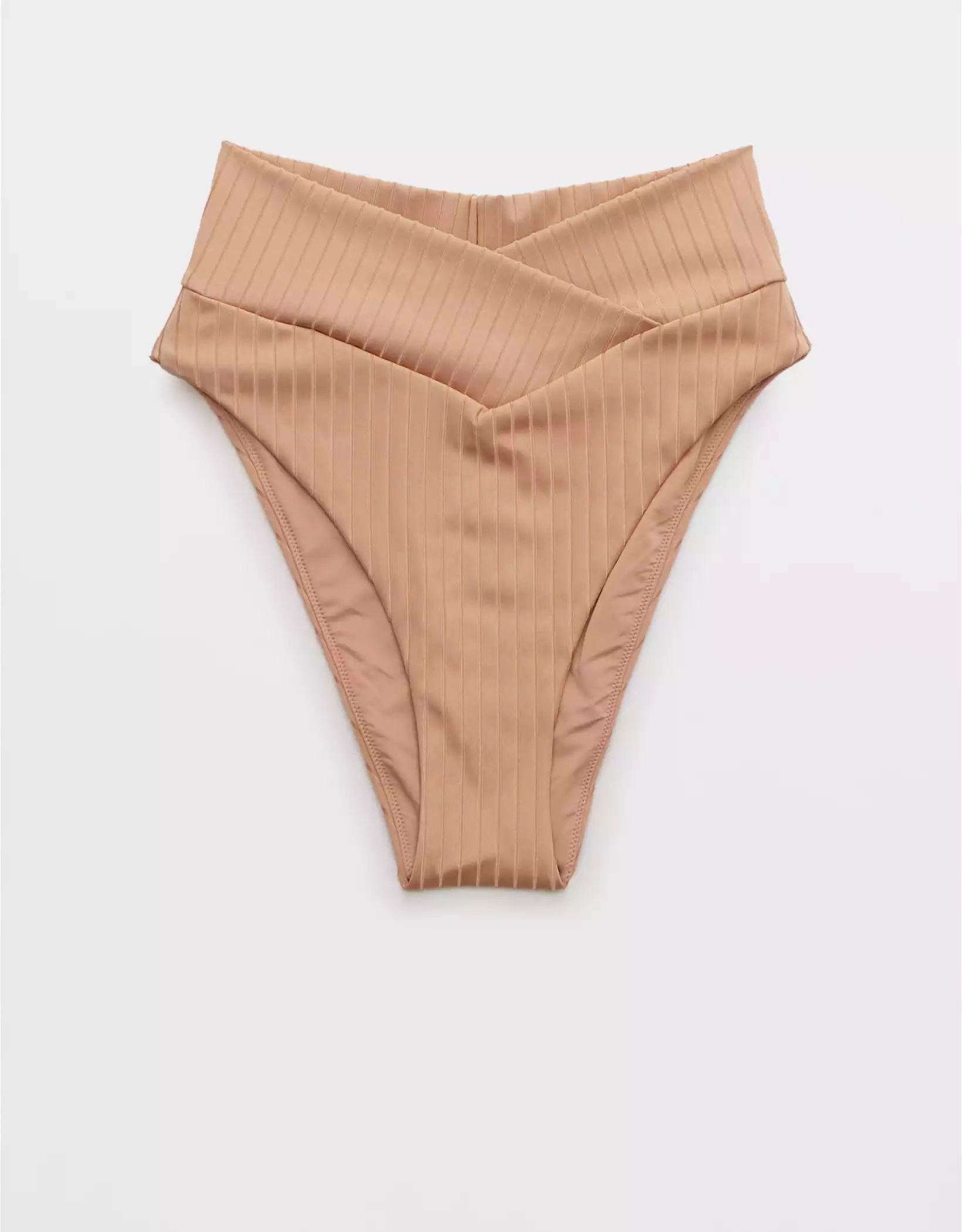 Aerie Ribbed Shine Crossover High Cut Cheeky Bikini Bottom | Aerie