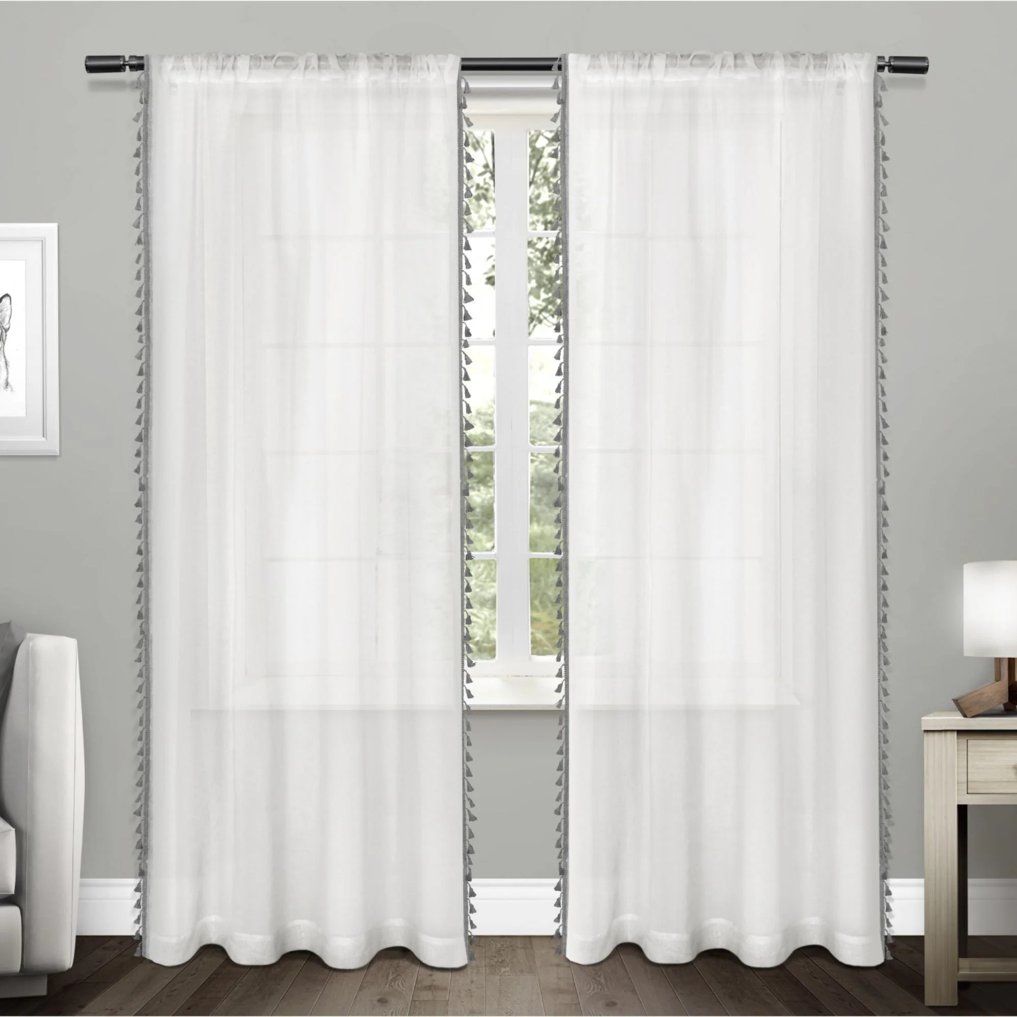 Exclusive Home 96-in Black pearl Sheer Rod pocket Curtain panel pair one_size | EH8076-03 2-96R | Lowe's